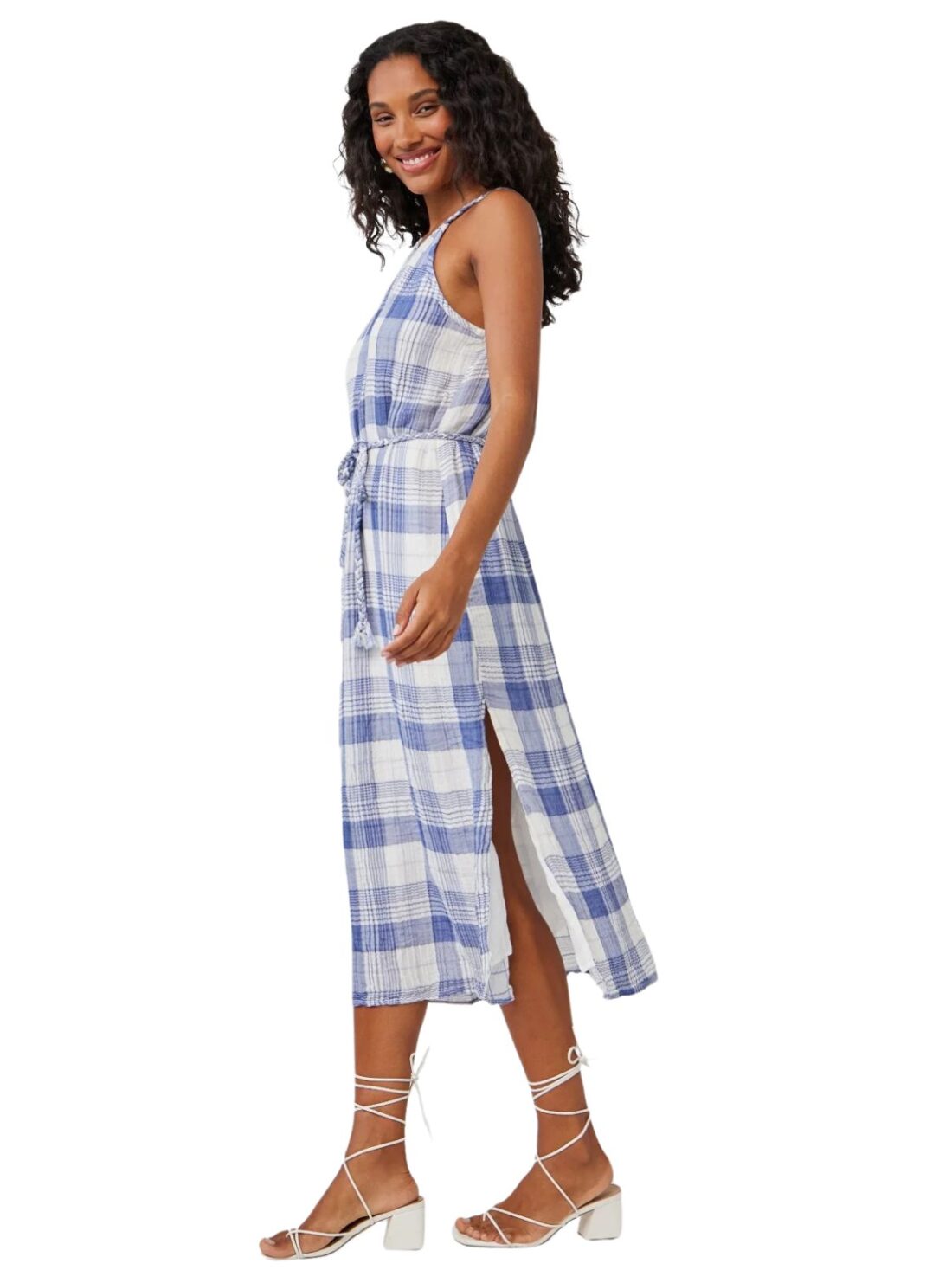 bella dahl halter midi in pacific blue plaid