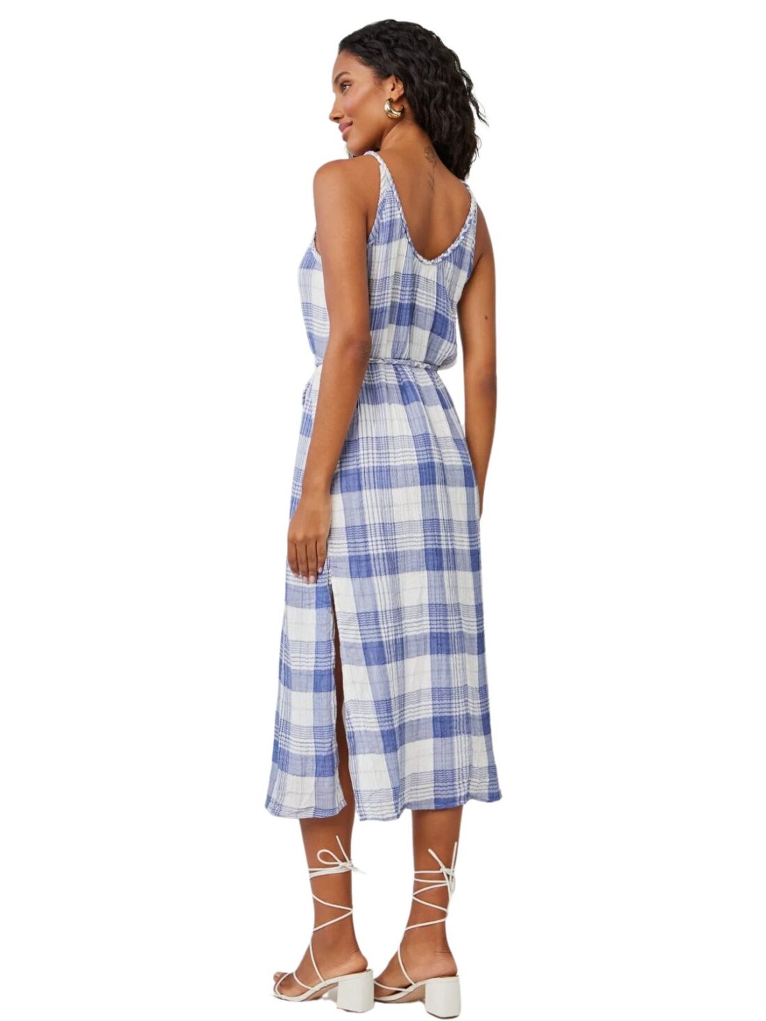 bella dahl halter midi in pacific blue plaid