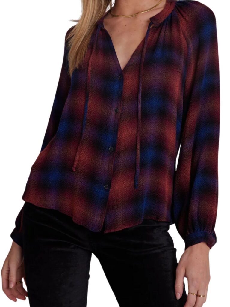 bella dahl l/s plaid button down in jewel tone