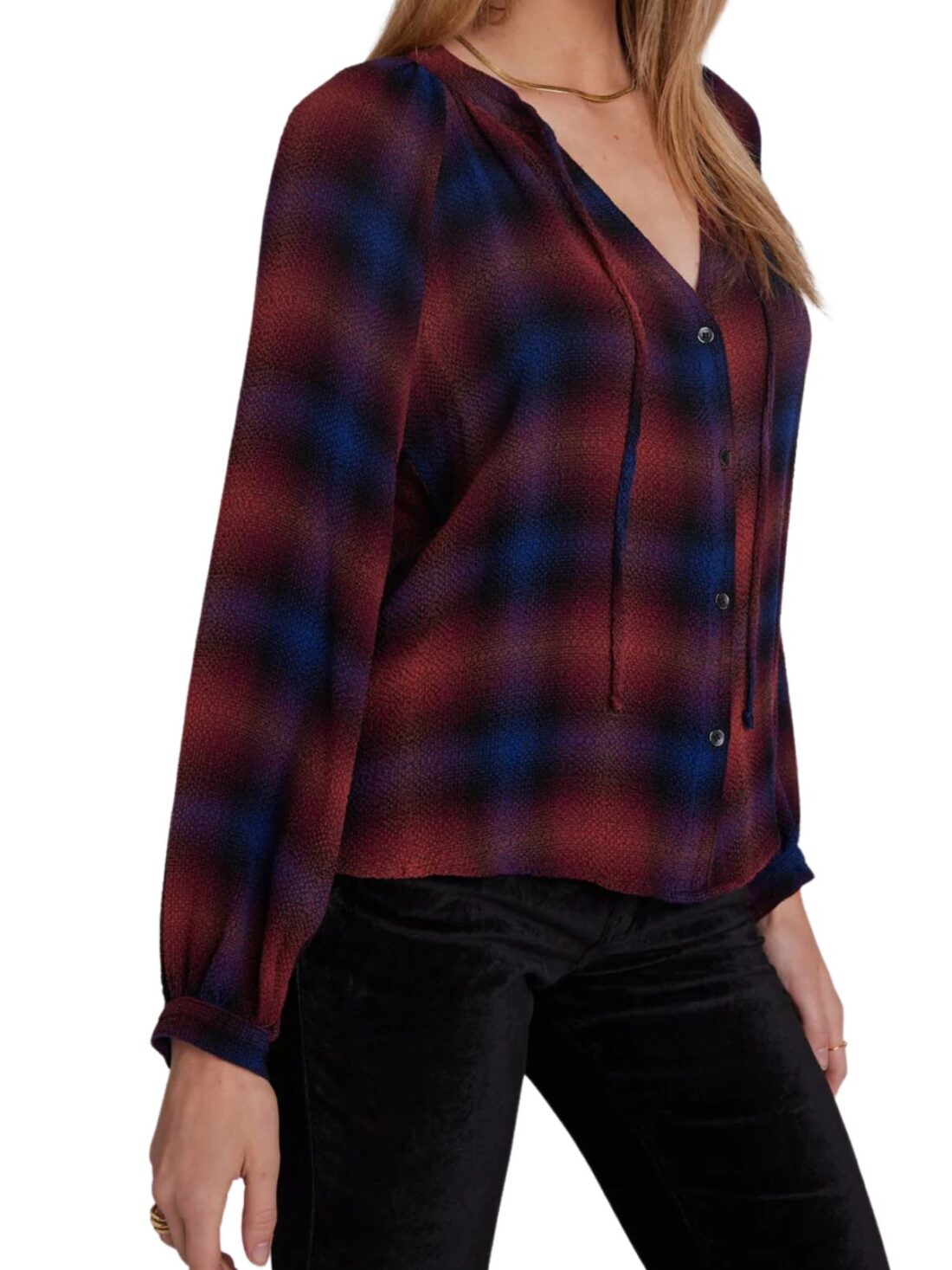 bella dahl l/s plaid button down in jewel tone