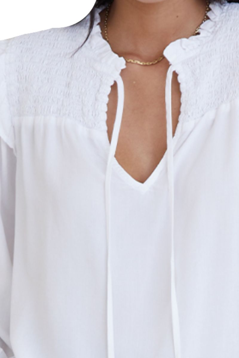 Bella Dahl L/S Smocked Ruffle Shirt in White | Cotton Island Women's ...