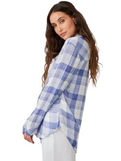 bella dahl oversized shirt in pacific blue plaid