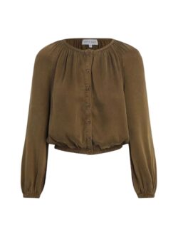 bella dahl shirred blouse in autumn olive