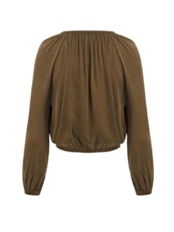 bella dahl shirred blouse in autumn olive