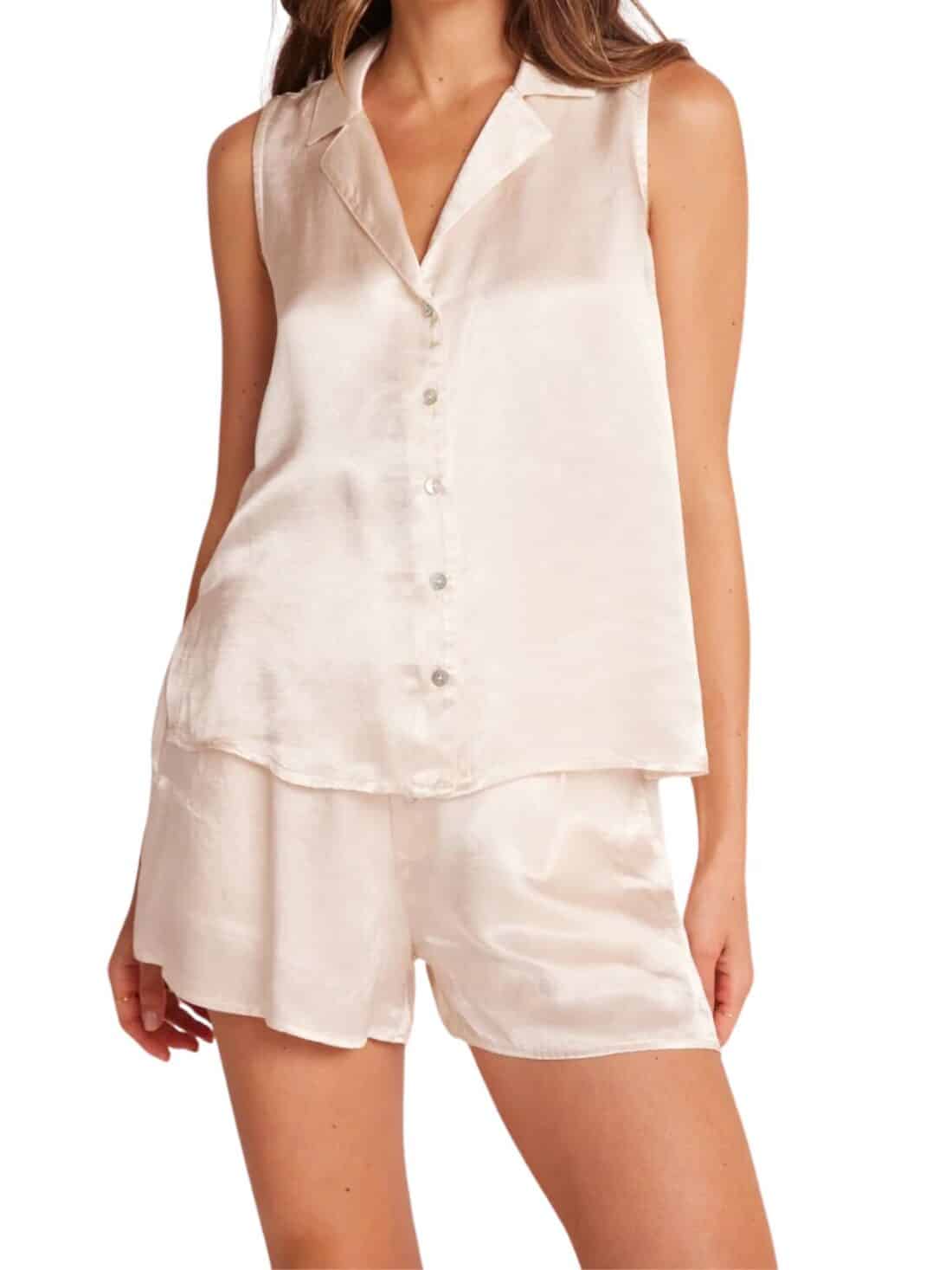 bella dahl sleeveless button down in playa sand