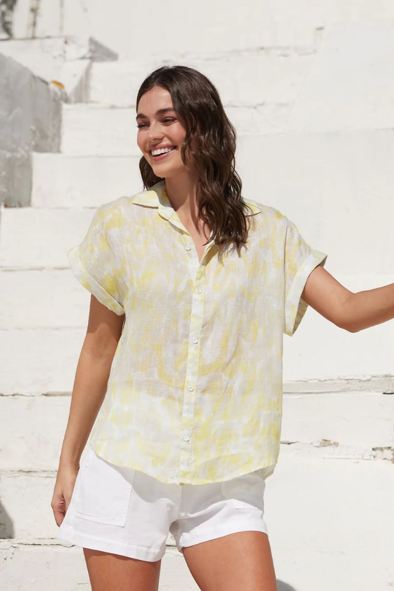 Bella Dahl S/S Button Down Top in Layered Spots Print | Cotton Island ...