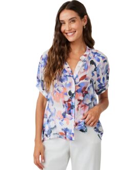 bella dahl s/s shirred shirt in magnolia bloom