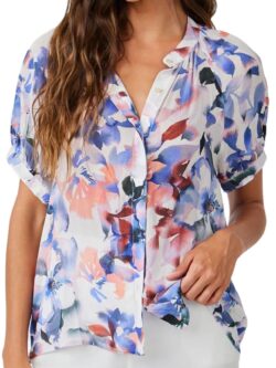 bella dahl s/s shirred shirt in magnolia bloom