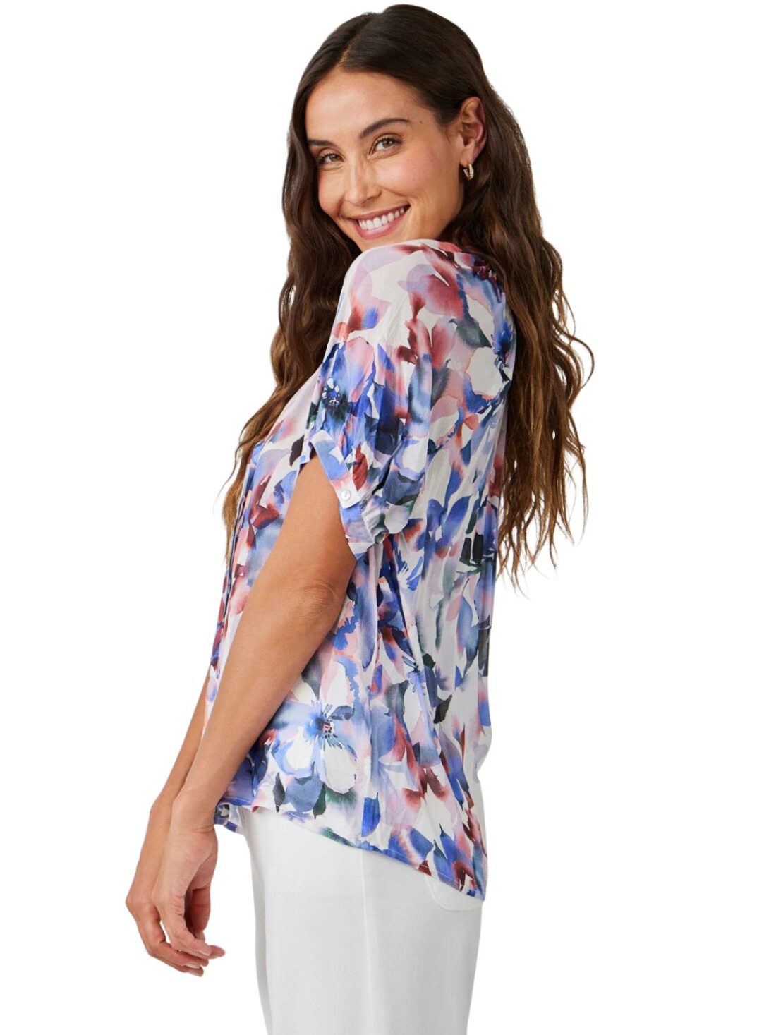 bella dahl s/s shirred shirt in magnolia bloom