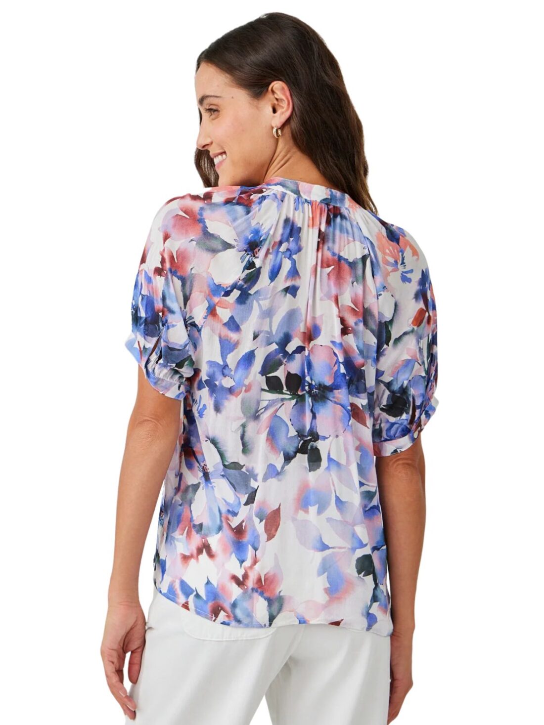 bella dahl s/s shirred shirt in magnolia bloom