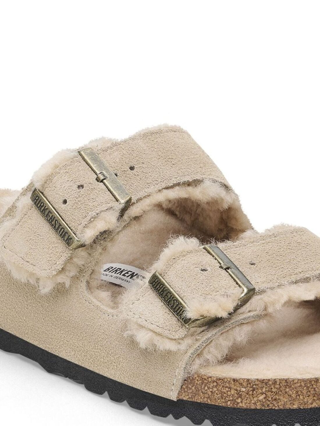 birkenstock arizona shearling in taupe suede