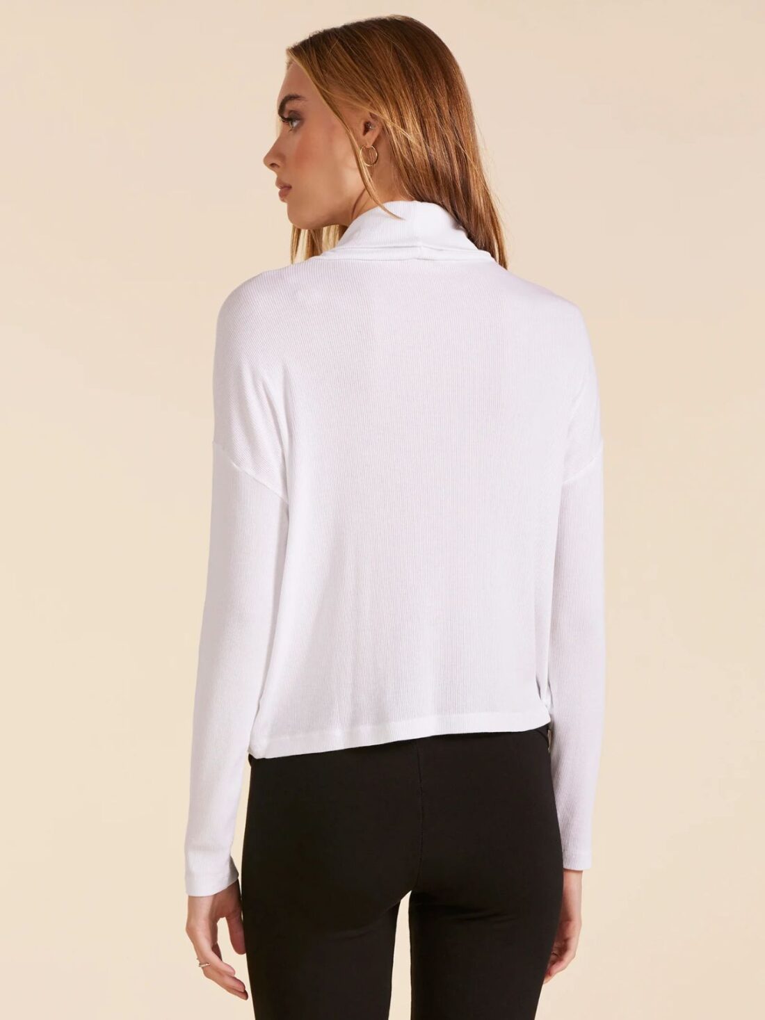 bobi la mock neck boxy l/s top in white