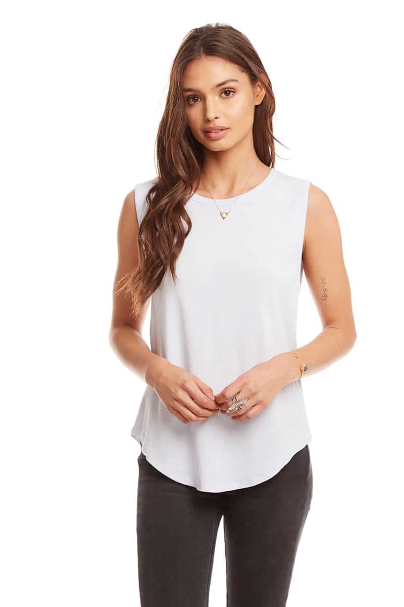 Chaser 100% Cotton Knot Back Cap Sleeve Tee in Glass | Cotton Island ...