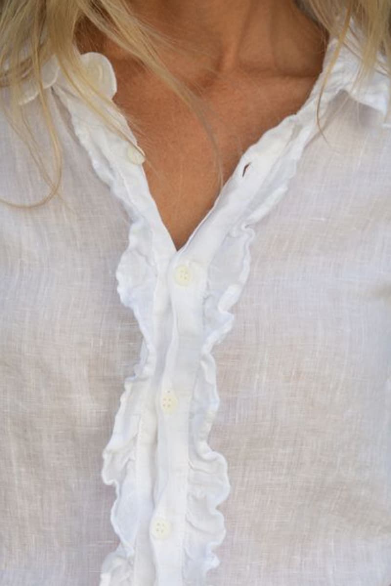 CP Shades 100% Linen Ruffle Button Fitted Shirt | Cotton Island Women's