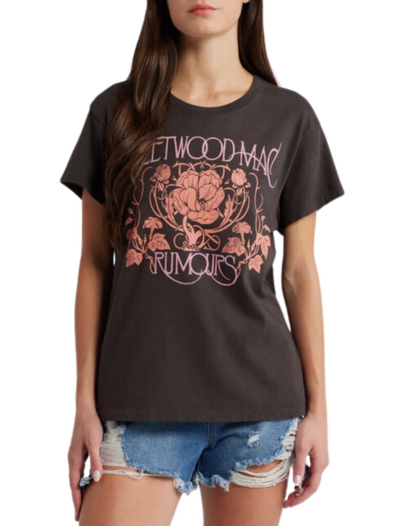 daydreamer fleetwood mac floral tour tee in washed black