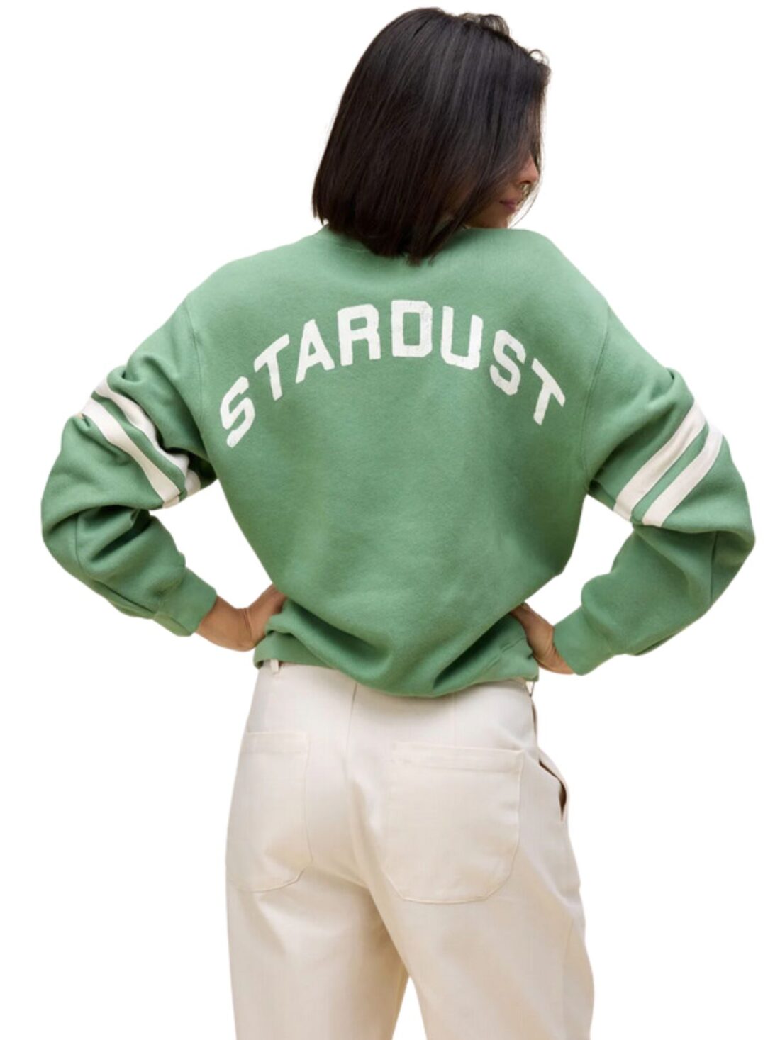 daydreamer ziggy stardust varsity sweatshirt in stone green