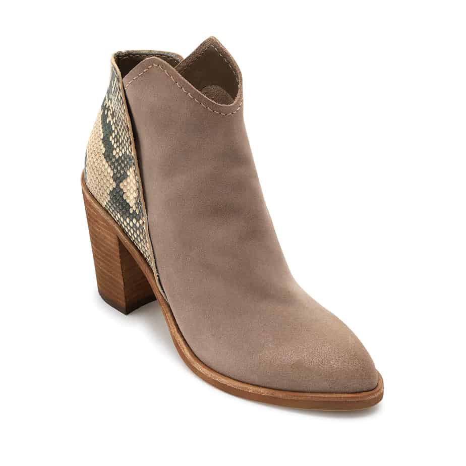 Dolce Vita Shep Taupe Suede With Snake Bootie Cotton Island Women S Clothing Boutique