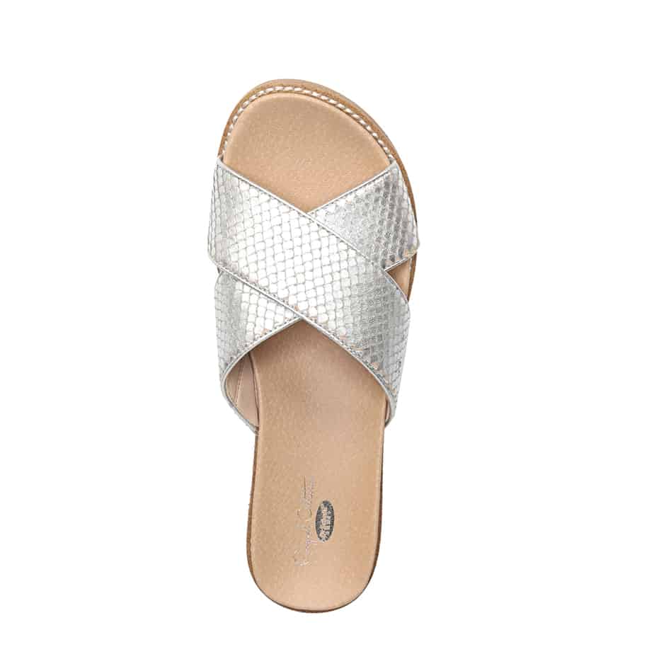 Dr Scholls Deco Slide Sandal in Silver Snake | Cotton Island Women's ...