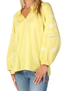 dylan embroidered blouse in lemon