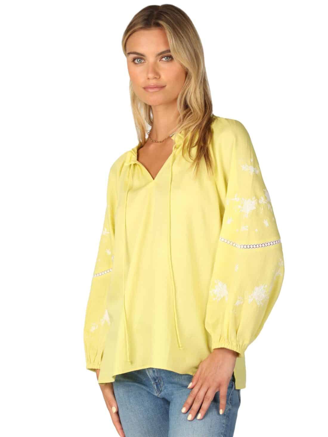 dylan embroidered blouse in lemon