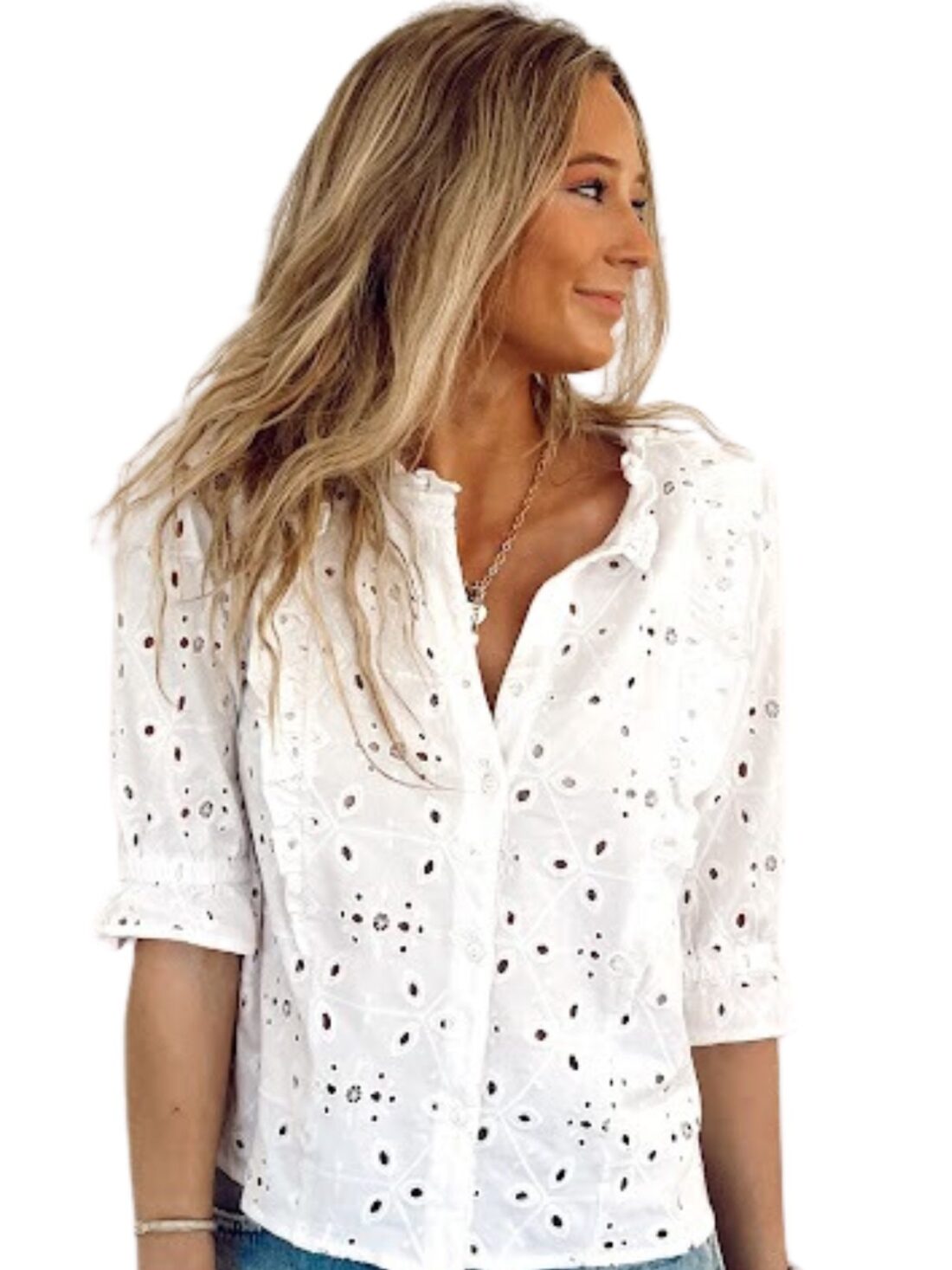 dylan ruby ruffle blouse in white eyelet