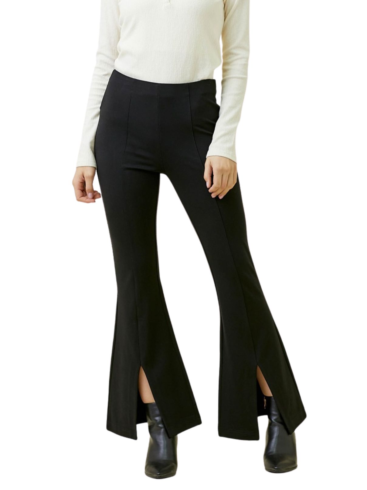 Flare Front Slit Pant in Black | Cotton Island Women's Clothing Boutique