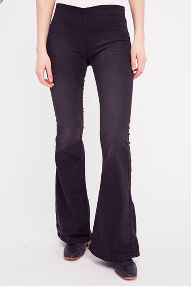 Free People Flare Penny Pull-on Jean in Black Denim | Cotton Island ...