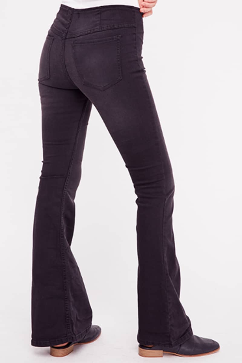 Free People Flare Penny Pull-on Jean in Black Denim | Cotton Island ...