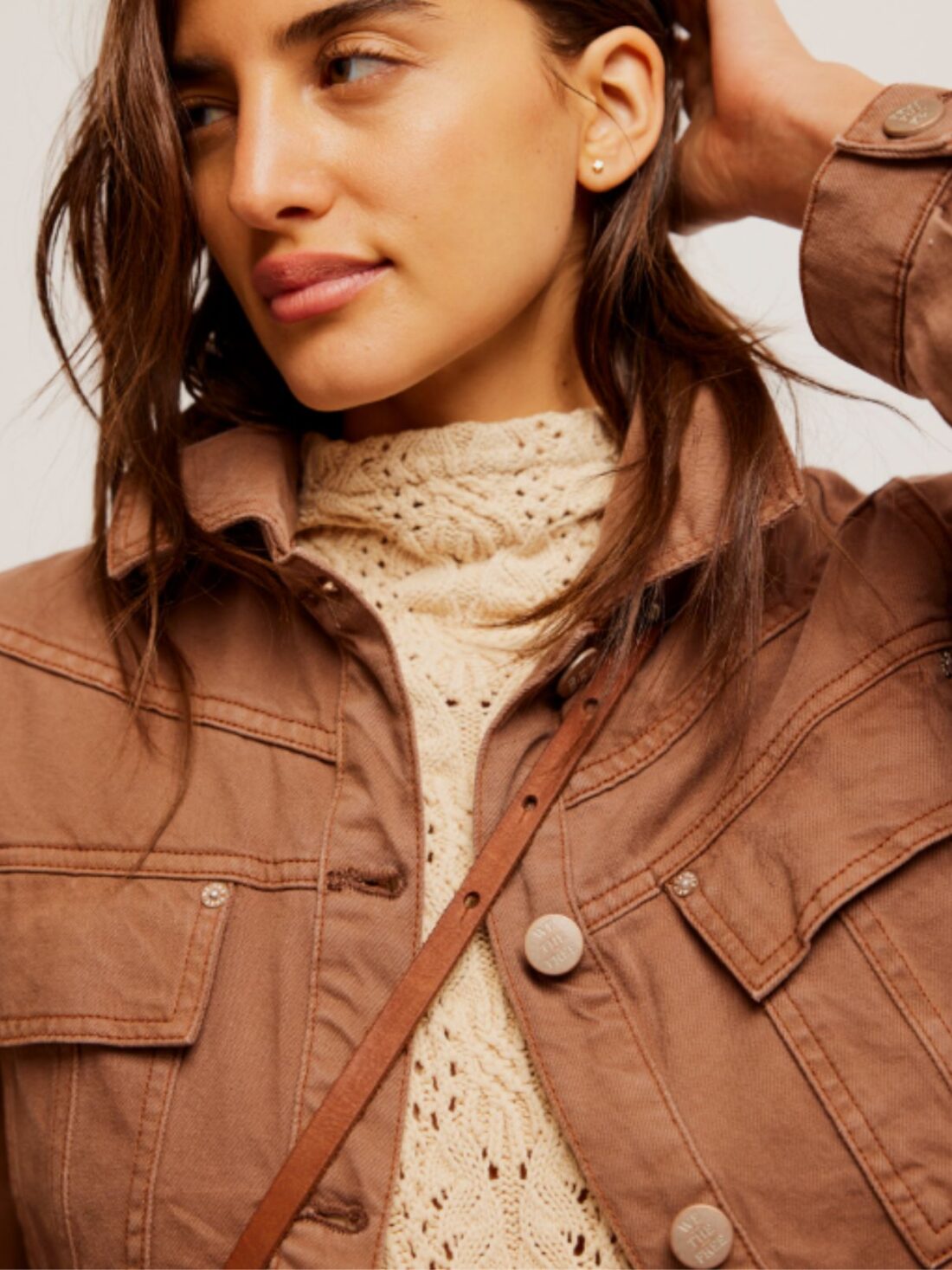 free people jade denim jacket in chocolate mousse