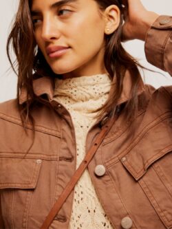 free people jade denim jacket in chocolate mousse