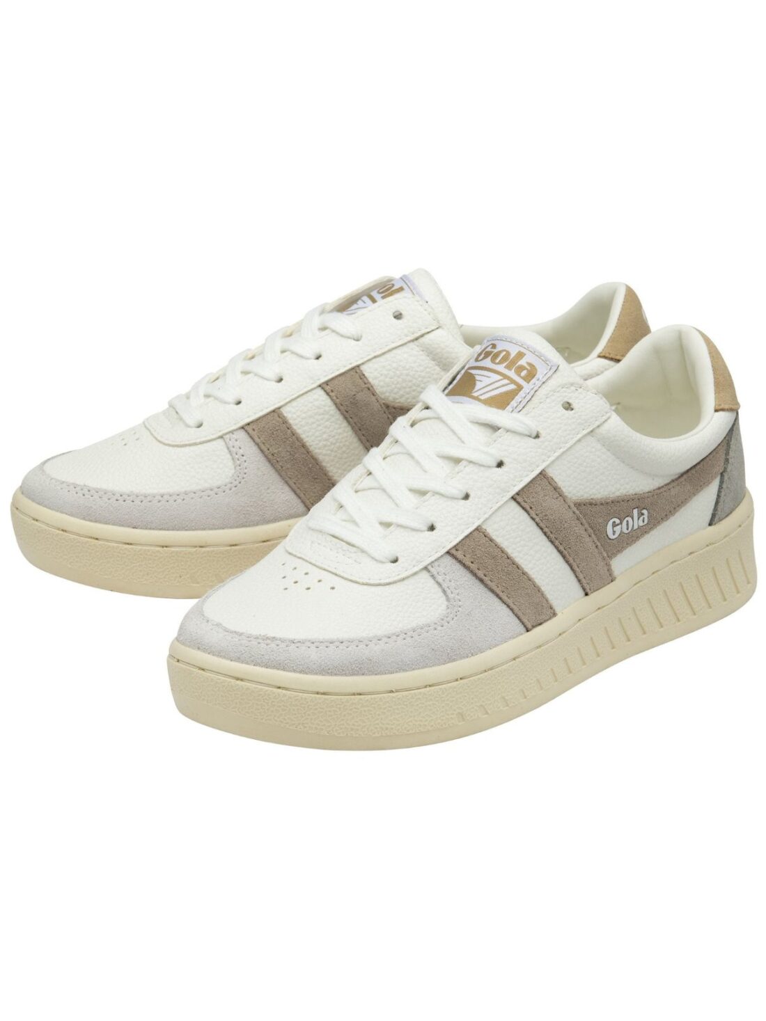 gola grandslam trident sneakers in white/feather grey/oat