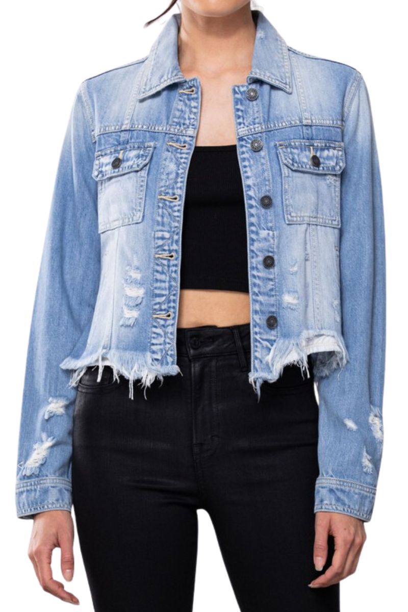 Hidden Jeans Lt Wash Distressed Denim Jacket | Cotton Island Women's ...