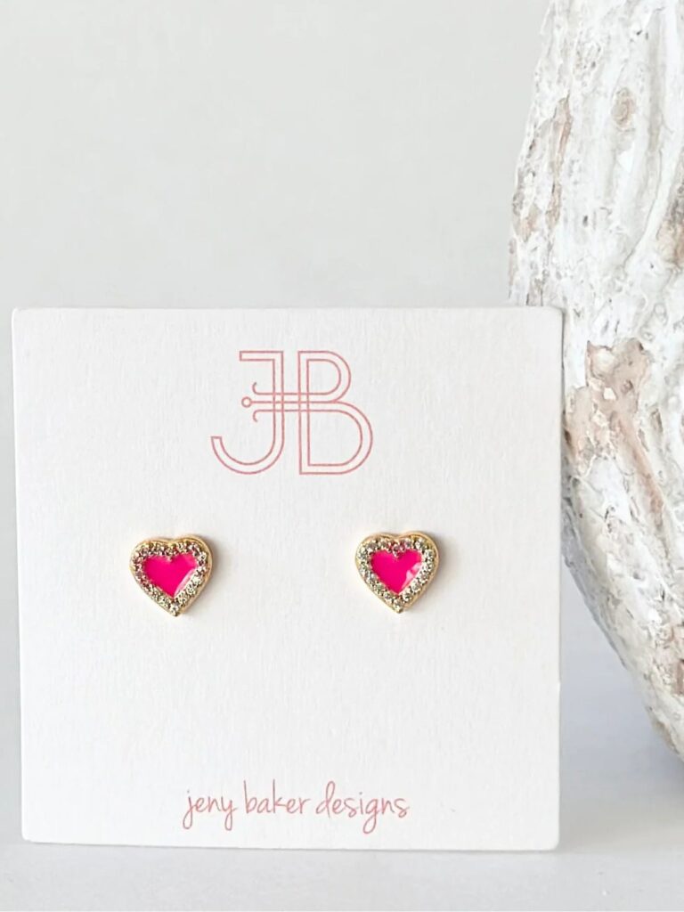 jeny baker sherbet heart stud in hot pink