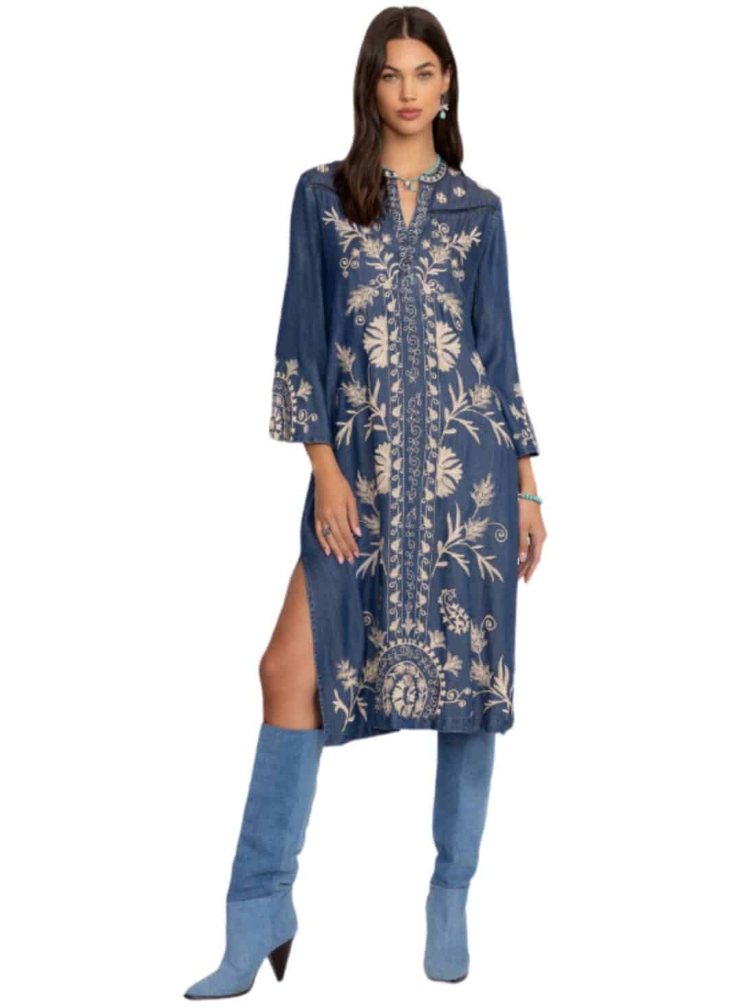 johnny was allison western trim henley dress