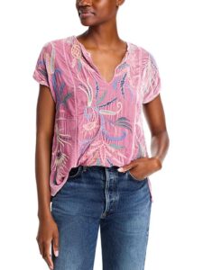 johnny was easy velvet panaled tee in dusty rose