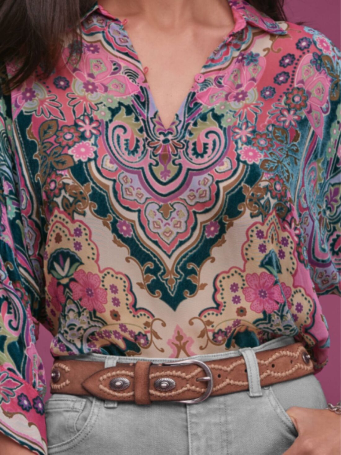 johnny was marlow burnout blouse in paisley melody