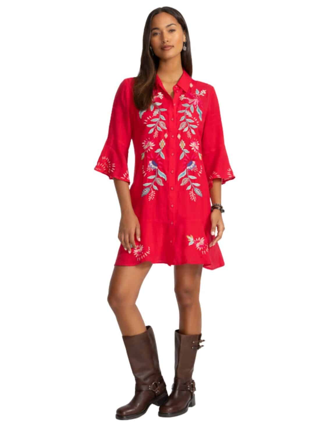 johnny was tiered flounce tallula dress in red