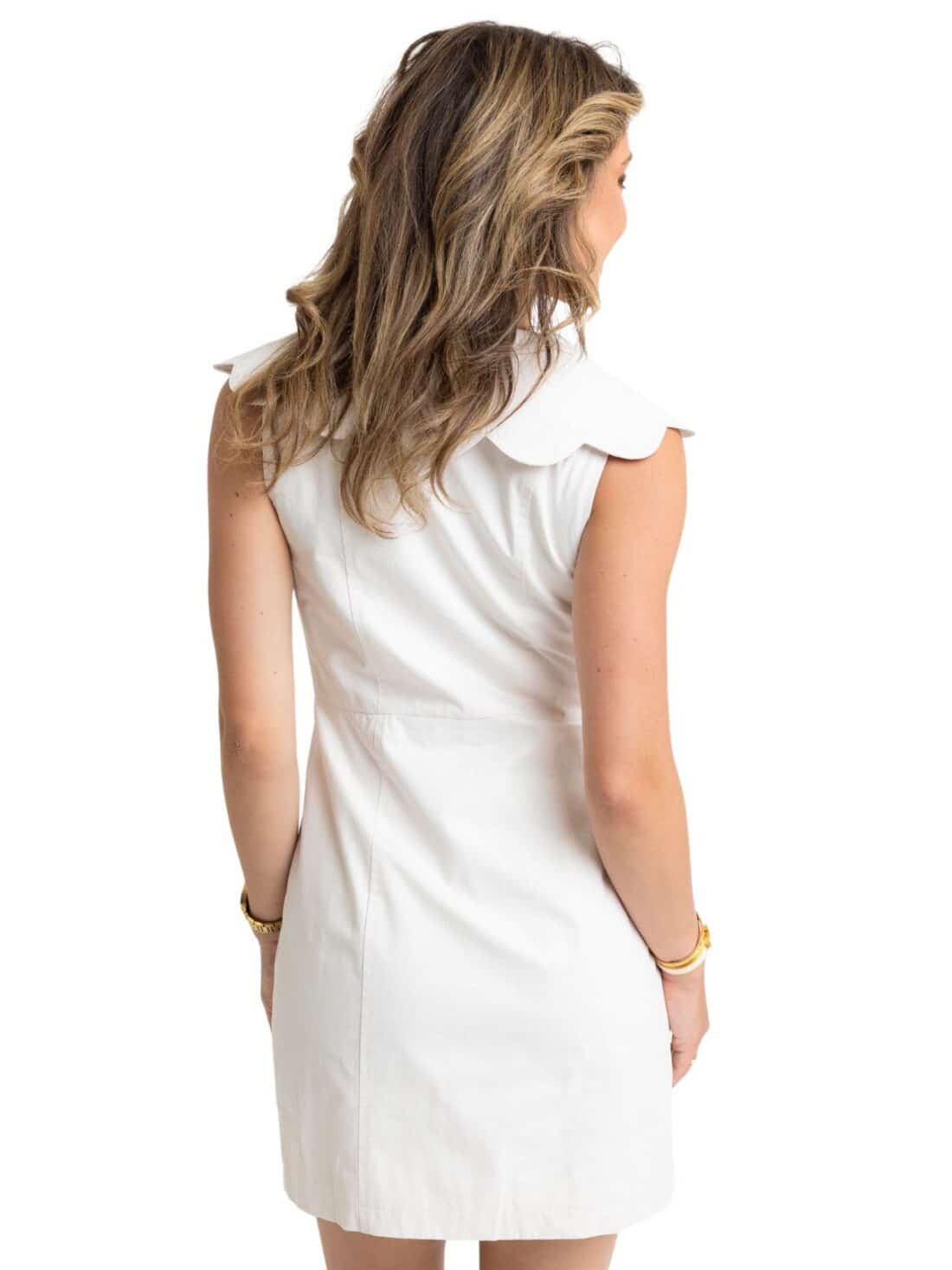 karlie scallop vneck sleeveless dress in white