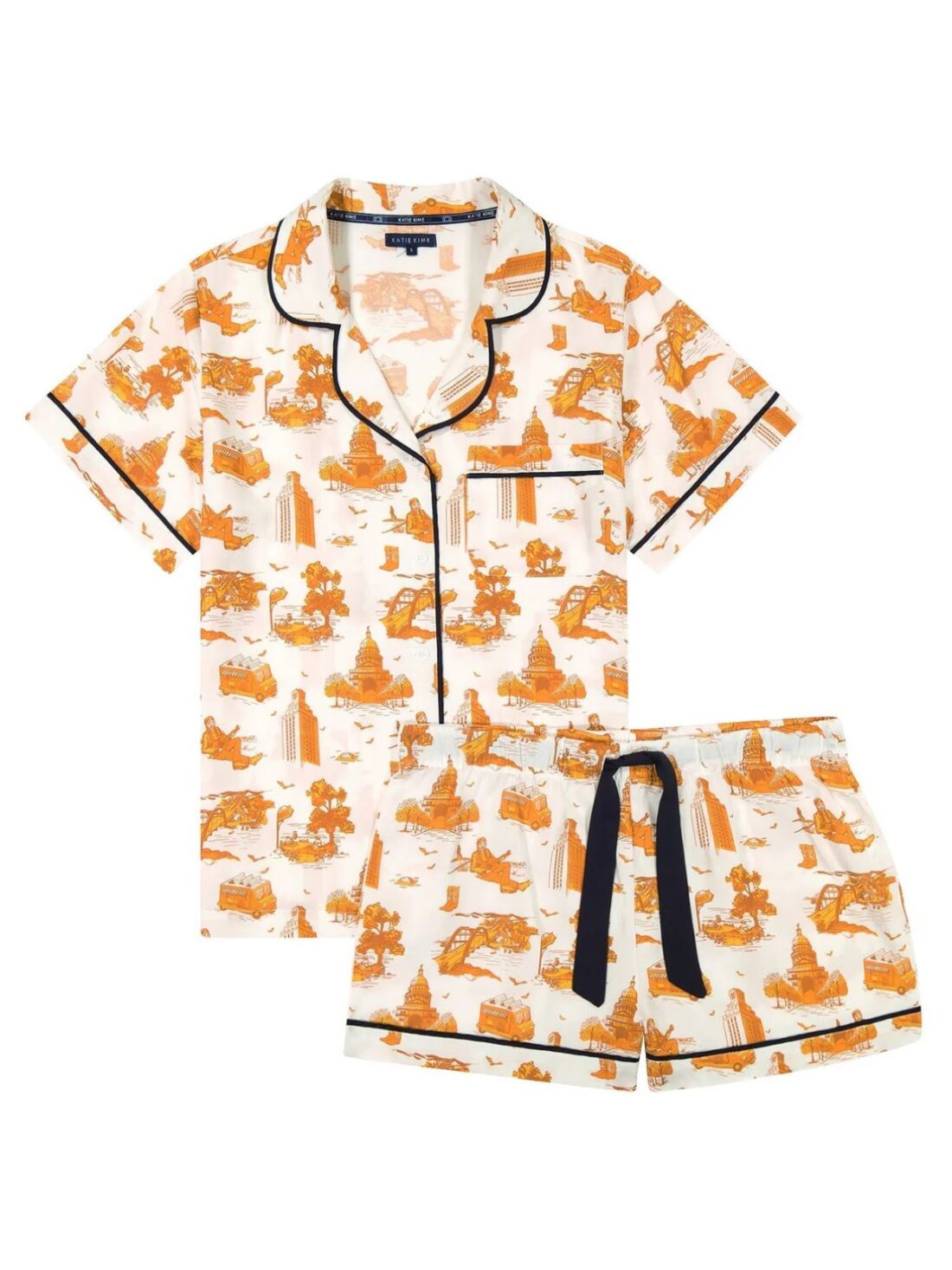 katie kime austin toile pj short set in burnt orange