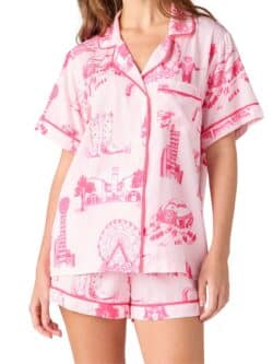 katie kime dallas toile pj short set in lt pink/pink