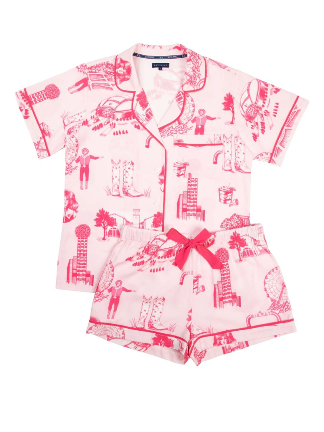 katie kime dallas toile pj short set in lt pink/pink