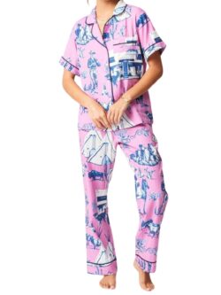 katie kime marfa toile pj set in pink/navy