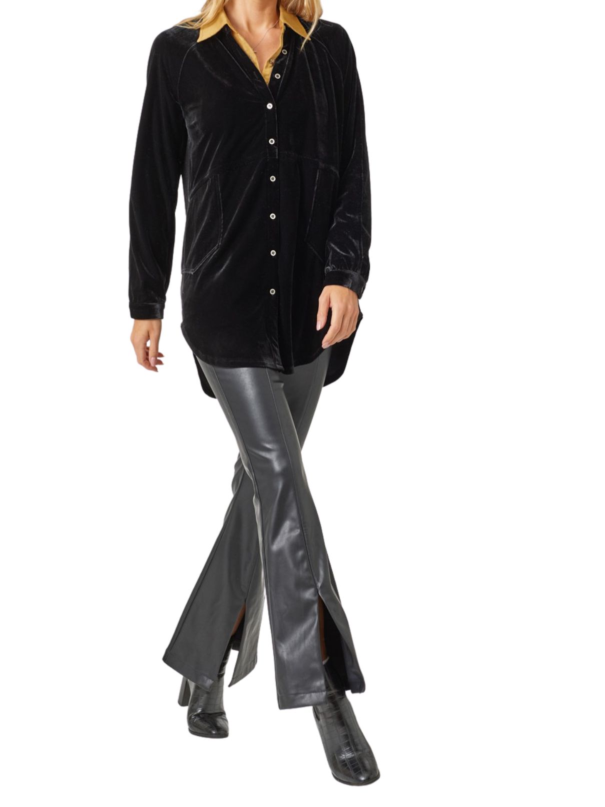 L/S Velvet Shirt in Black | Cotton Island Women's Clothing Boutique