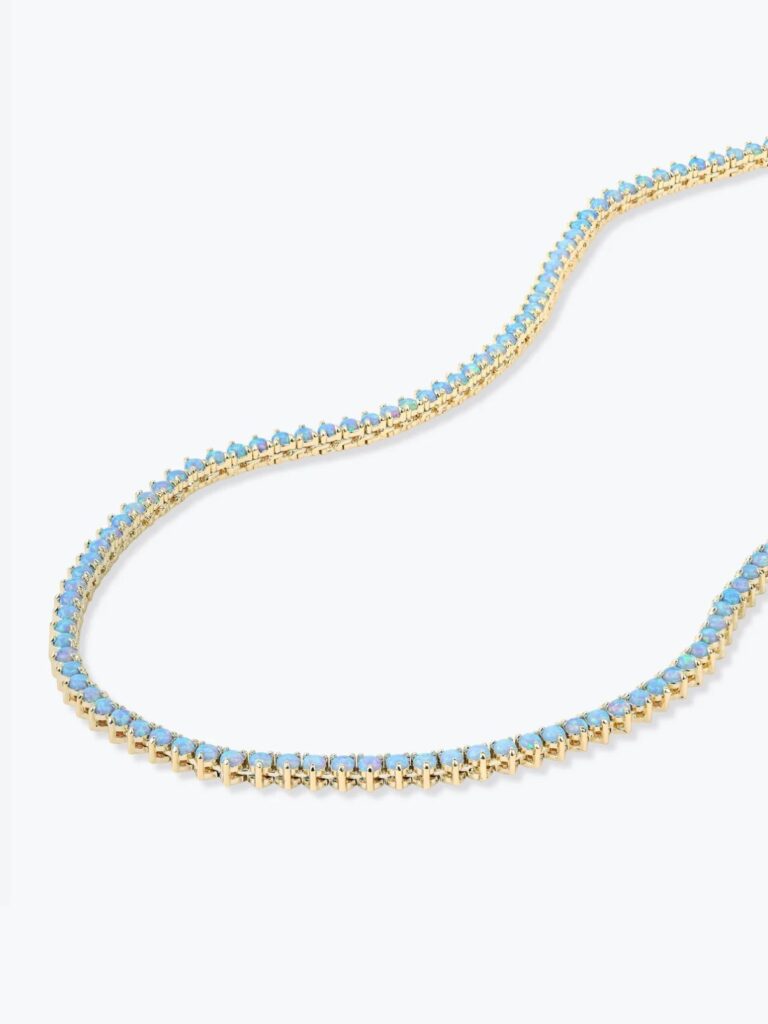 melinda maria 16" not your basic tennis necklace in gold/blue opal