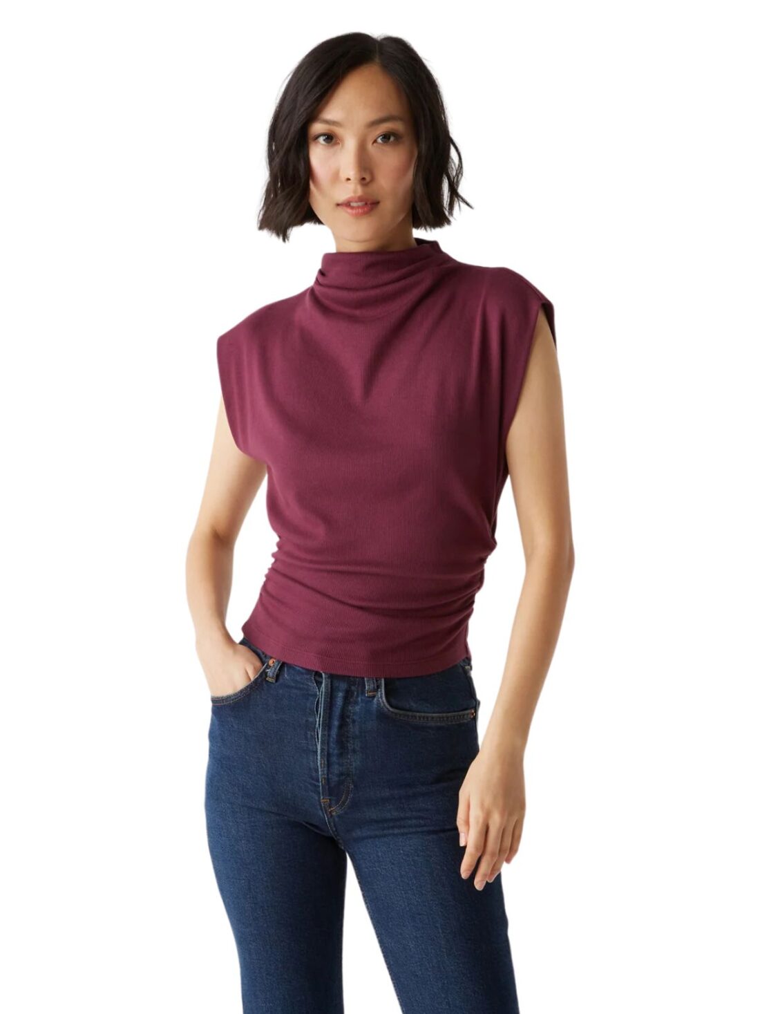 michael stars amara power shoulder top in beetroot