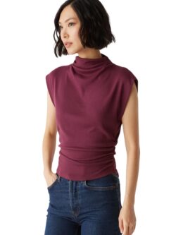 michael stars amara power shoulder top in beetroot