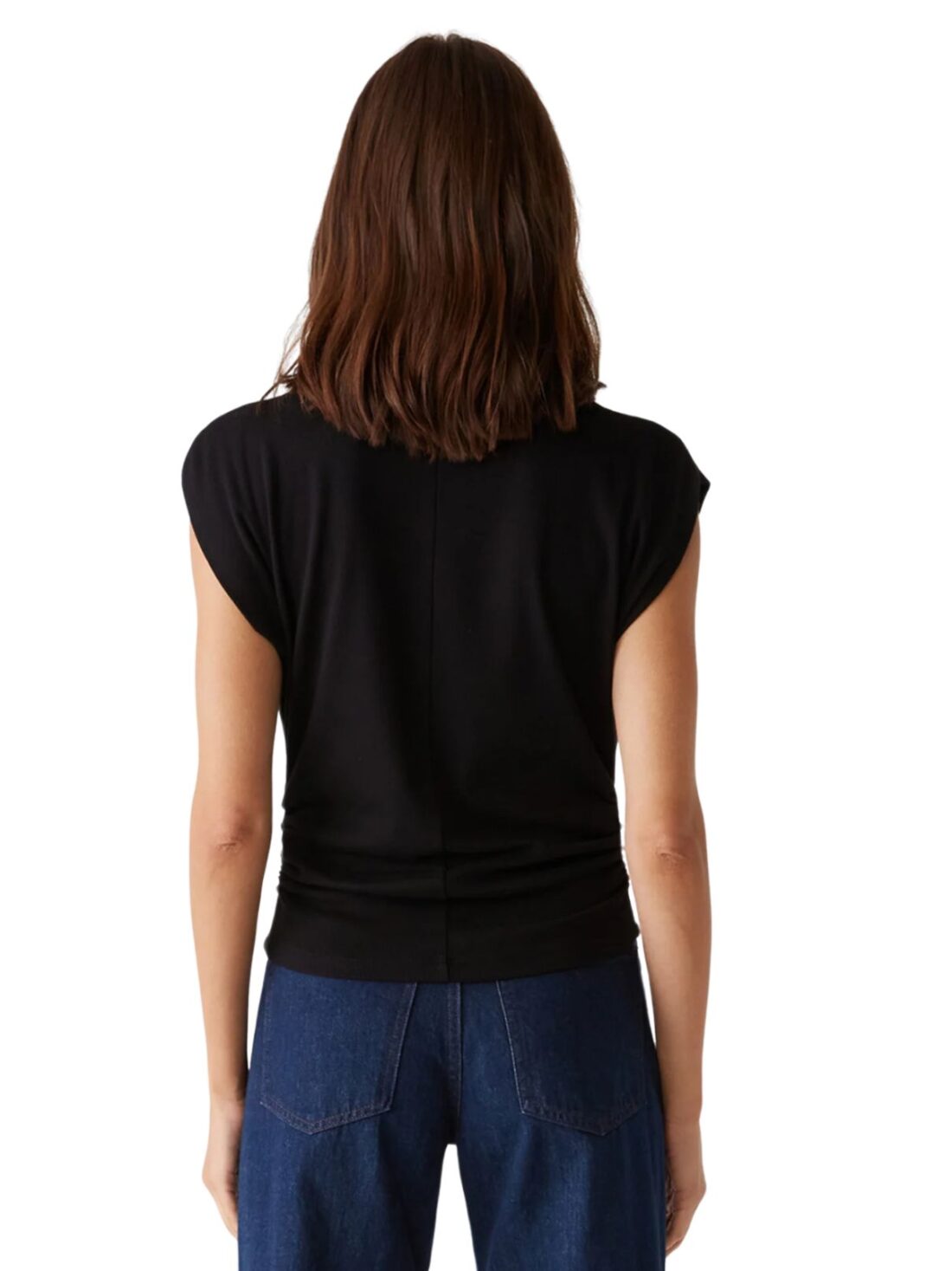 michael stars amara power shoulder top in black