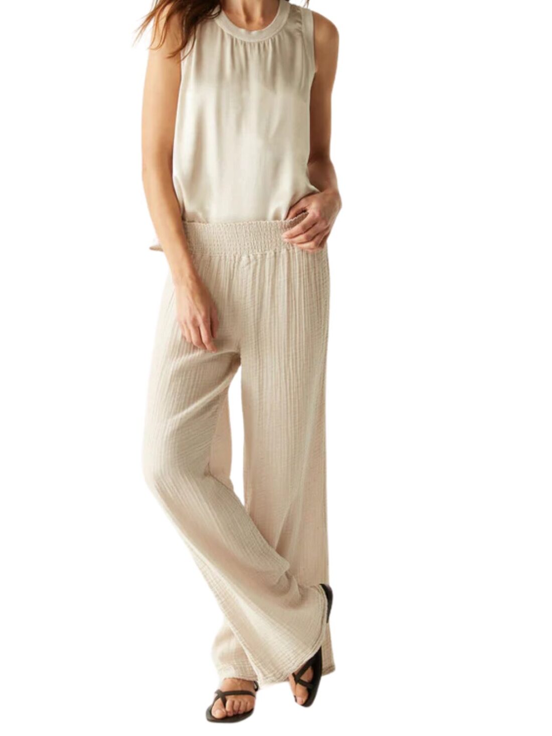 michael stars gauze susie wide leg pant in cement