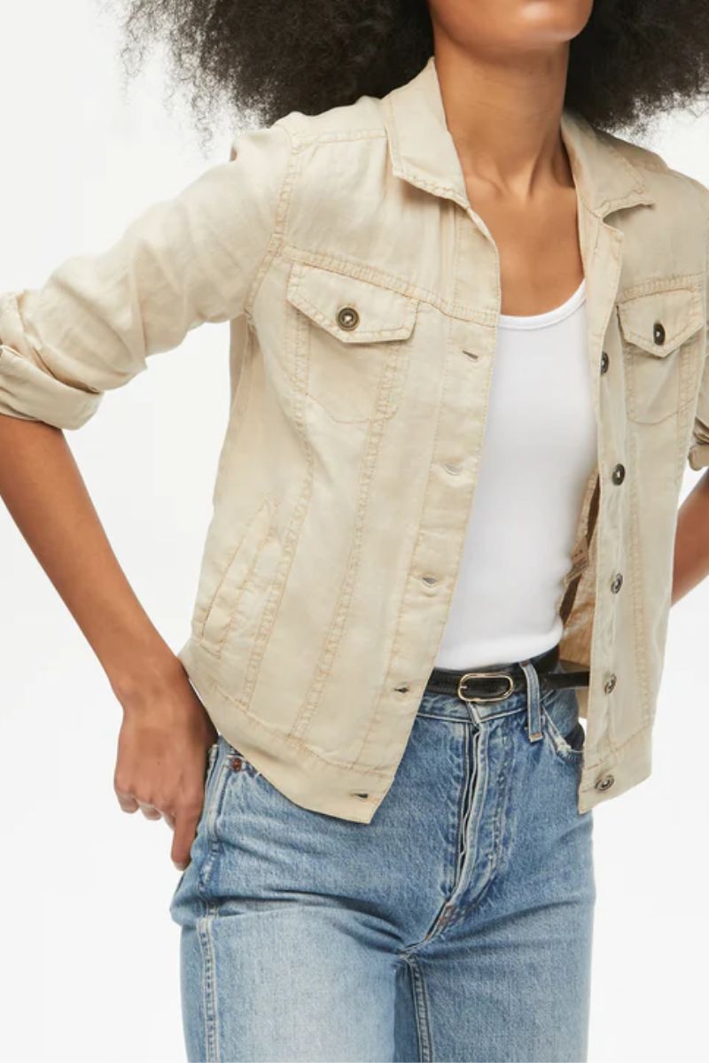 Michael Stars Woven Linen Jean Jacket in Natural | Cotton Island Women ...