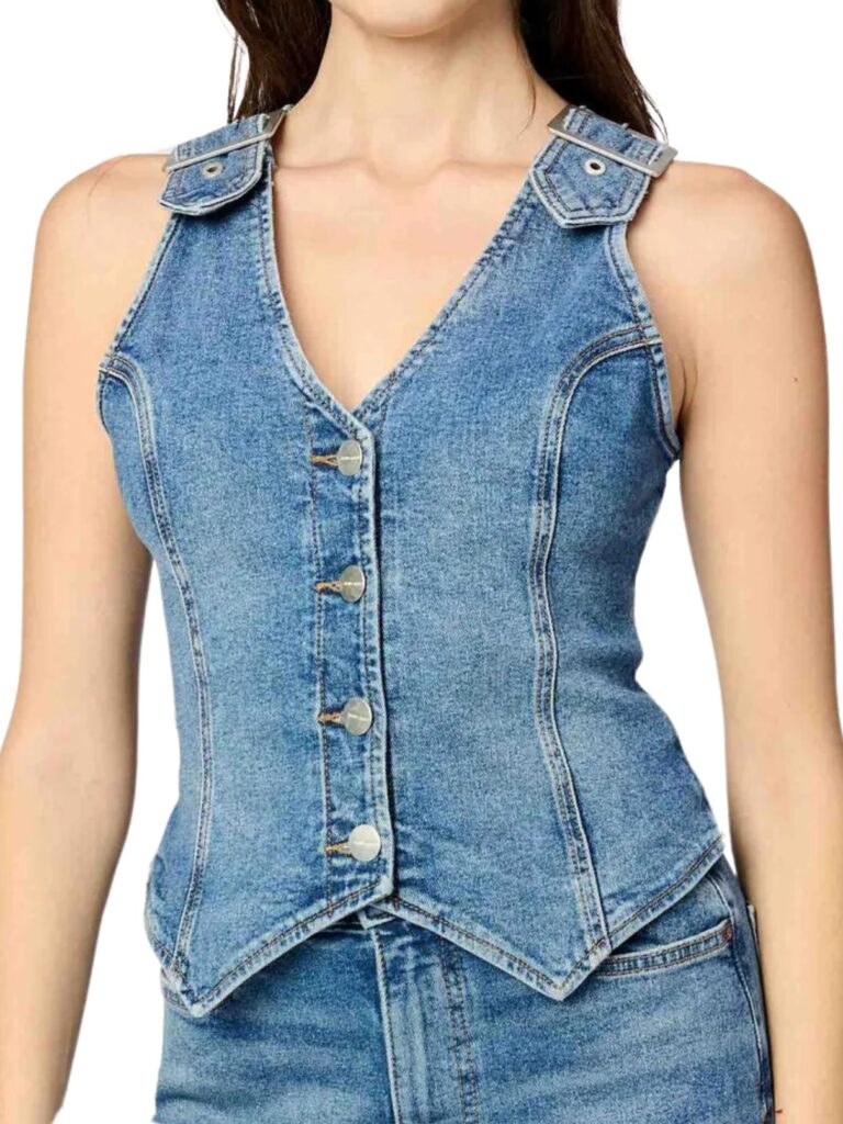 new girl old soul denim vest in rockaway